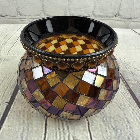 Partylite Global Fusion MOSAIC GLASS VOTIVE CANDLE HOLDER W/Candle Retired - Picture 1 of 12